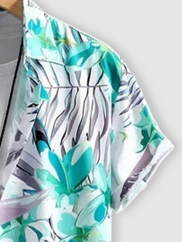 Men's floral print casual short-sleeved shirt and casual pants set