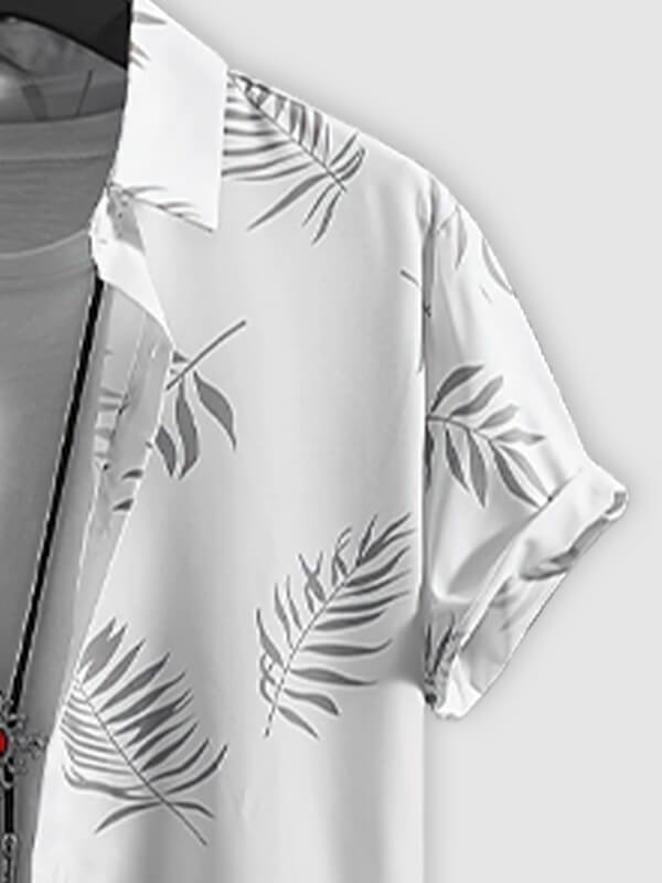 Men's Leaf Print Casual Short-Sleeve Shirt and Shorts Set