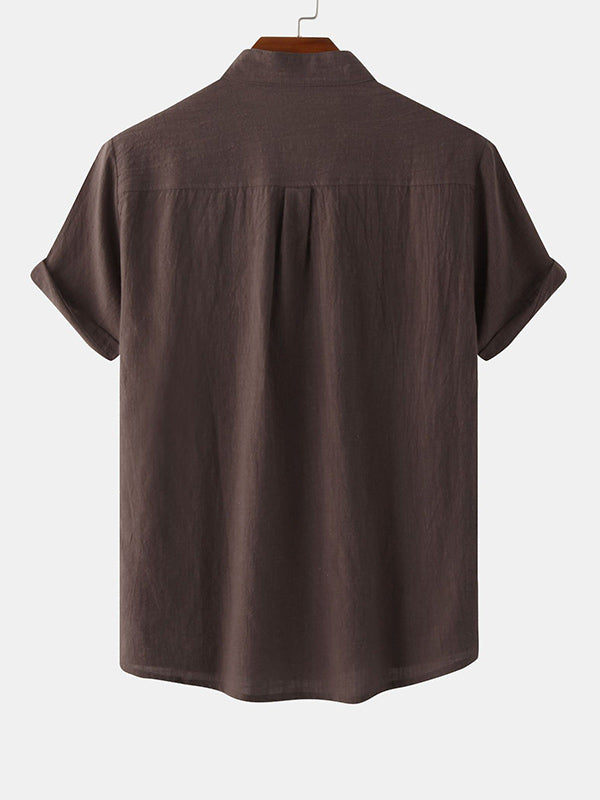 Men's Cotton Linen Textured Half Placket Short Sleeve Shirt