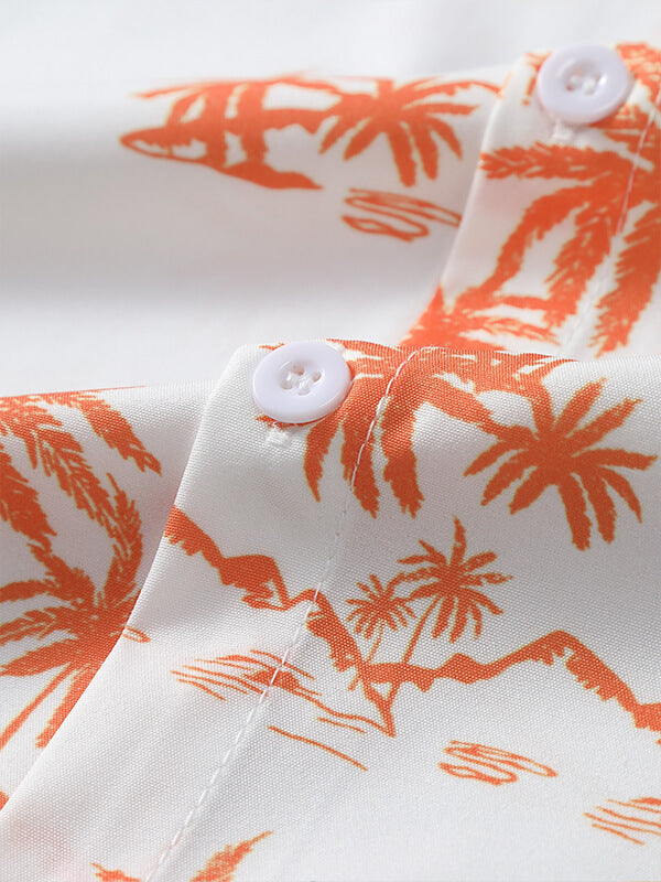 Men's Hawaiian Coconut Tree Print Lapel Short Sleeve Shirt