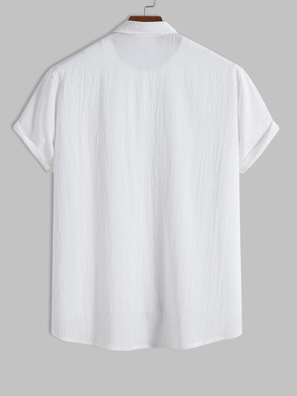Men's Cotton Linen Lapel Short Sleeve Shirt