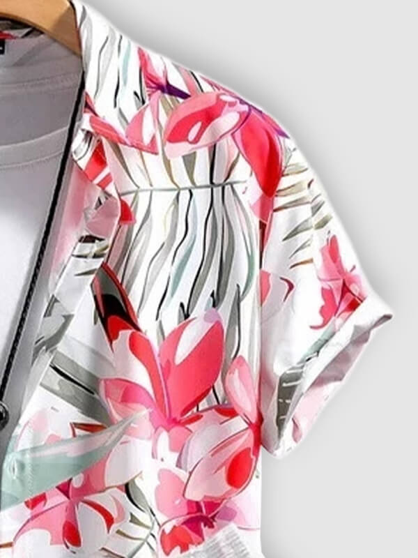 Men's Vacation Style Floral Print Short-Sleeve Casual Pants Set