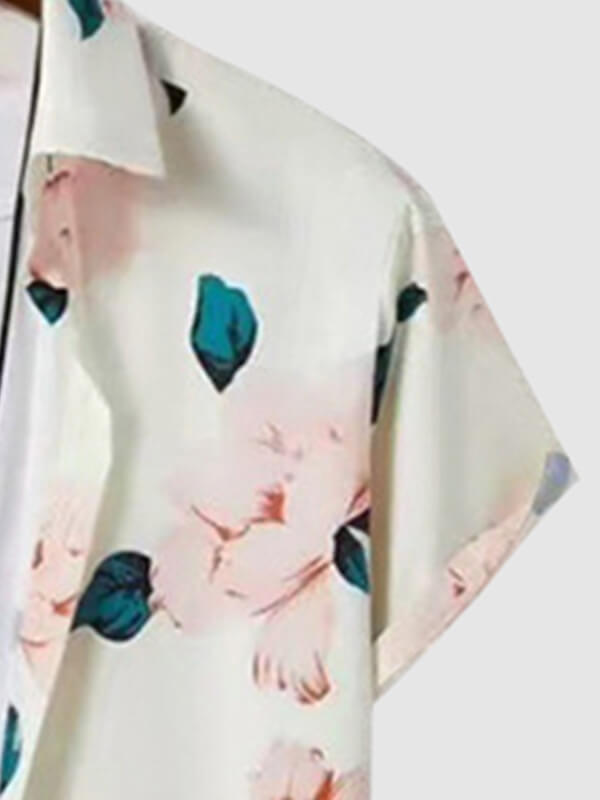 Men's Floral Pattern Print Short-Sleeve Casual Pants Set