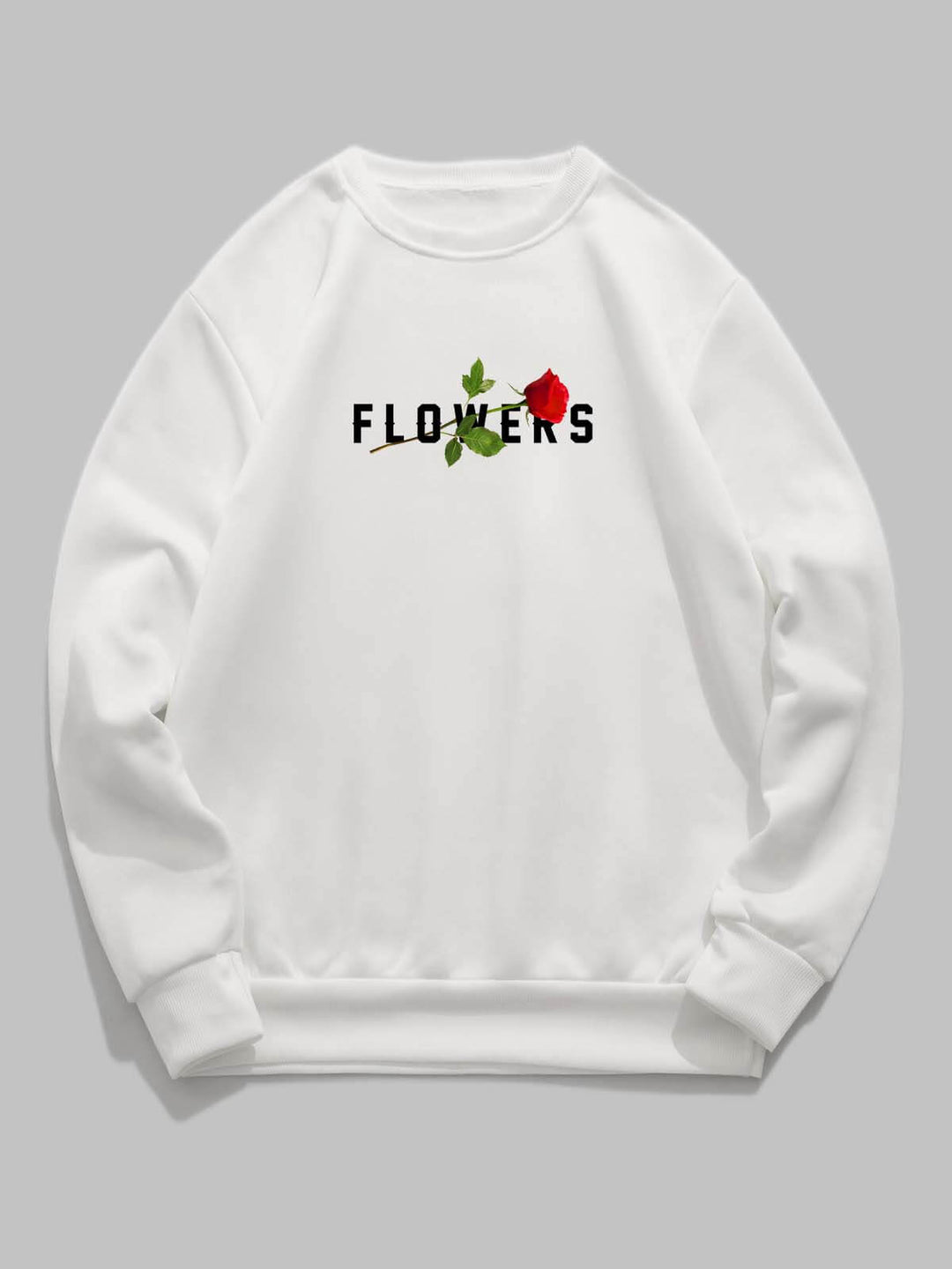 Men's rose letter print pullover crew neck sweatshirt