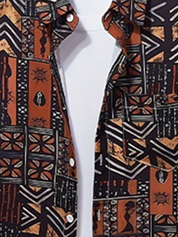 Men's Ethnic Print Casual Short-Sleeve Shirt and Shorts Set