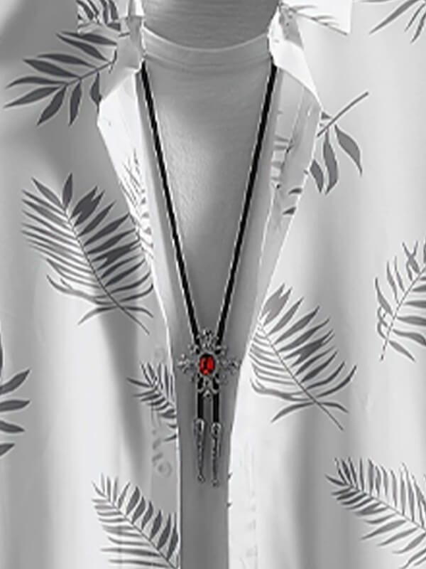 Men's Leaf Print Casual Short-Sleeve Shirt and Shorts Set