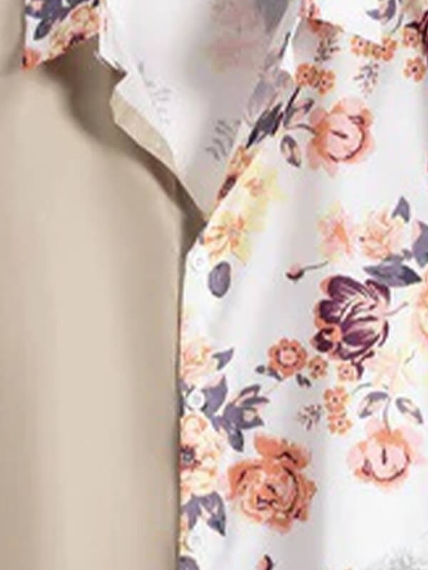 Men's Hawaiian Floral Patchwork Short Sleeve Shirt Casual Pants Set