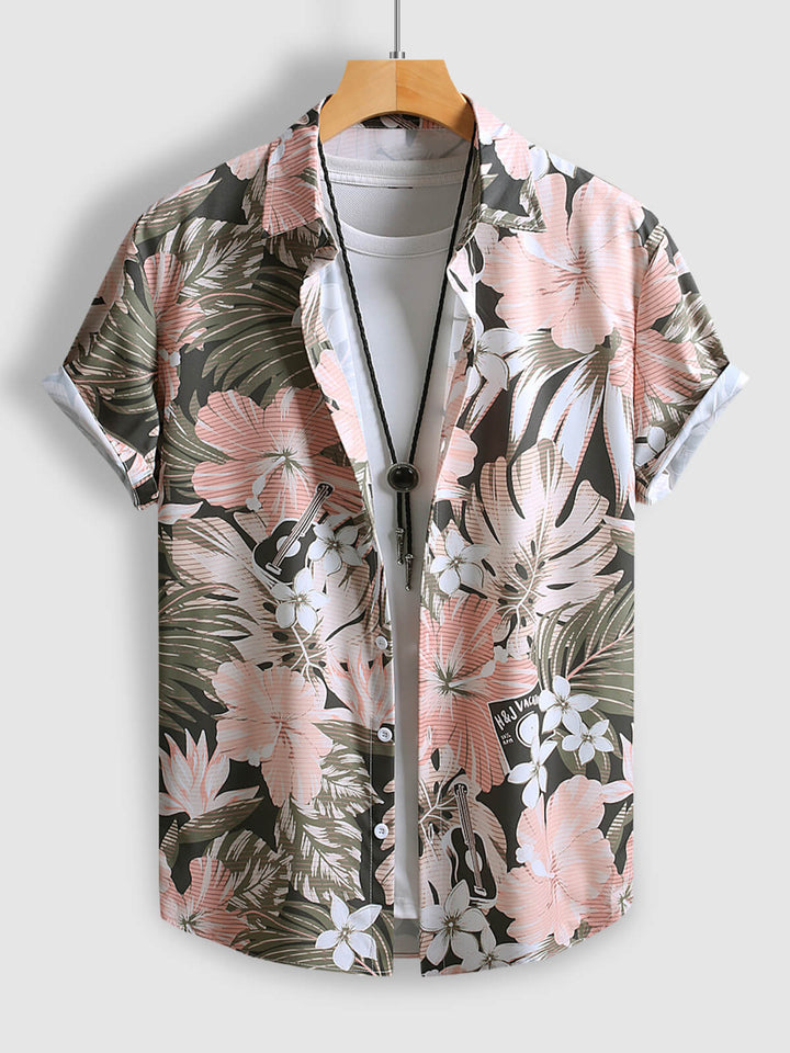 Men's floral print button down short sleeve shirt