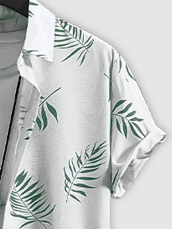Men's Leaf Print Casual Short-Sleeve Shirt and Shorts Set