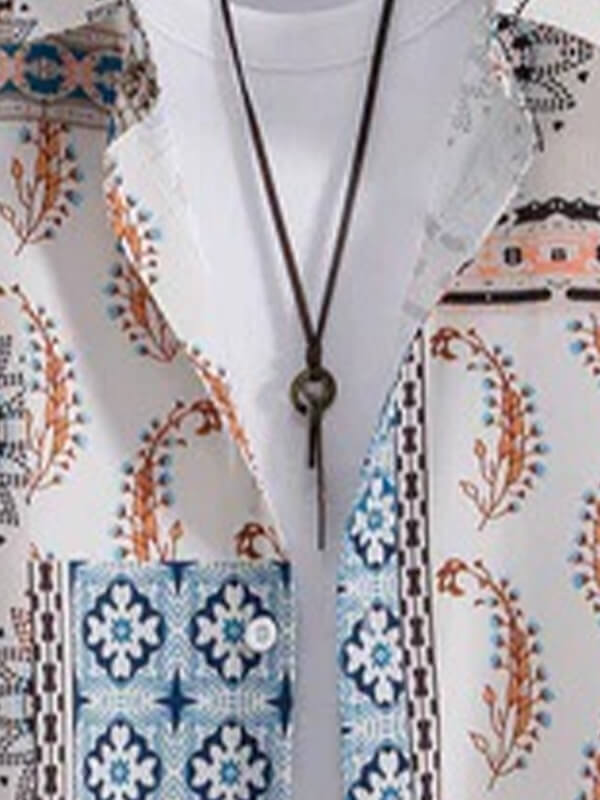 Men's Vacation Style Paisley Print Short-Sleeve Casual Pants Set