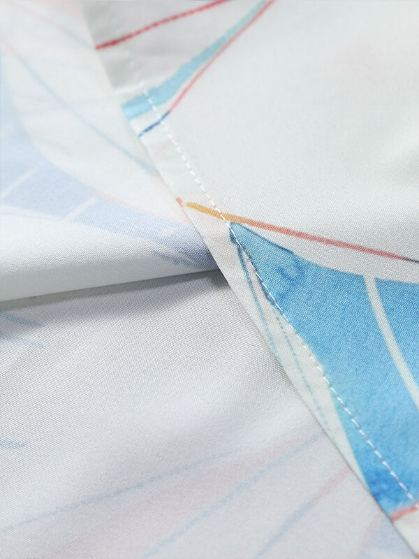 Men's Hawaiian sailboat print lapel short sleeve shirt