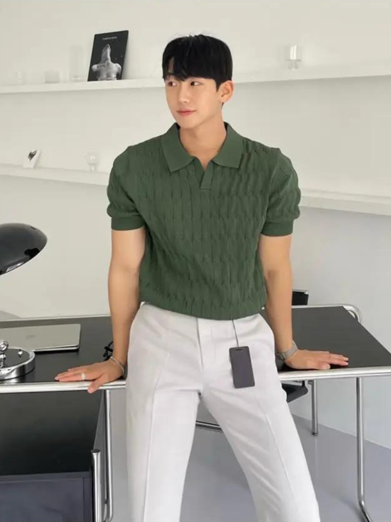 Desiderio: Muscle Fit Knit Polo Shirt