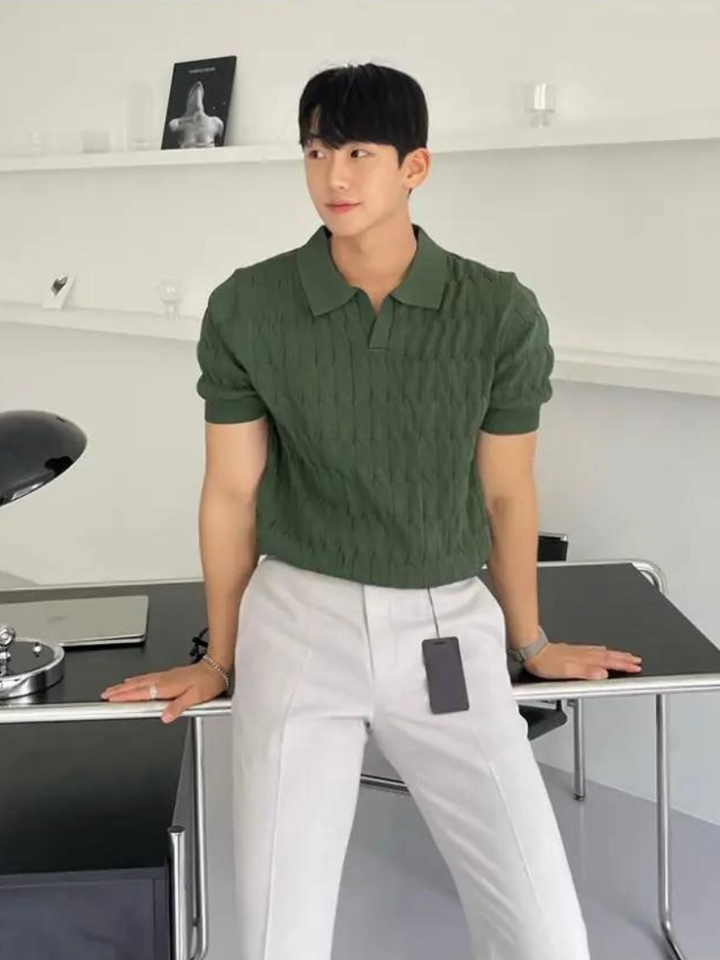 Desiderio: Muscle Fit Knit Polo Shirt