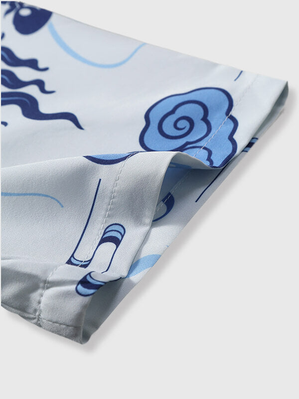 Men's Hawaiian Perlis Print Lapel Short Sleeve Shirt