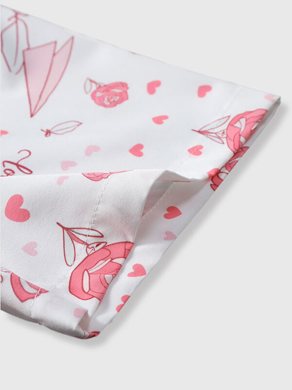 Men's Hawaiian Rose Print Lapel Short Sleeve Shirt