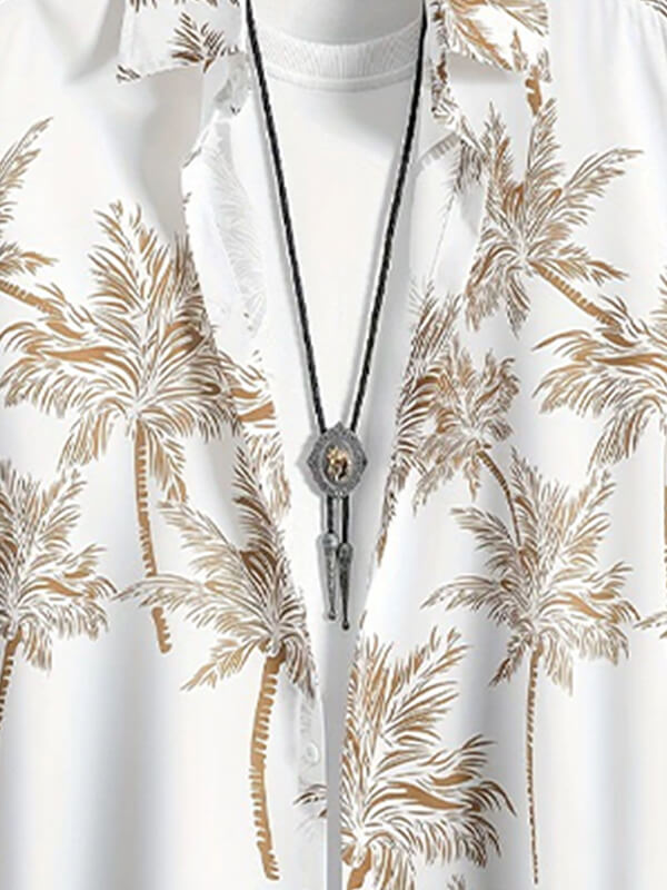Men's Coconut Leaf Print Casual Short-Sleeve Shirt and Shorts Set