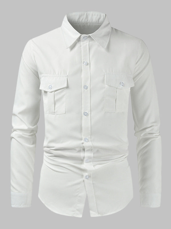 Men's Cargo Pocket Lapel Casual Loose Long Sleeve Shirt