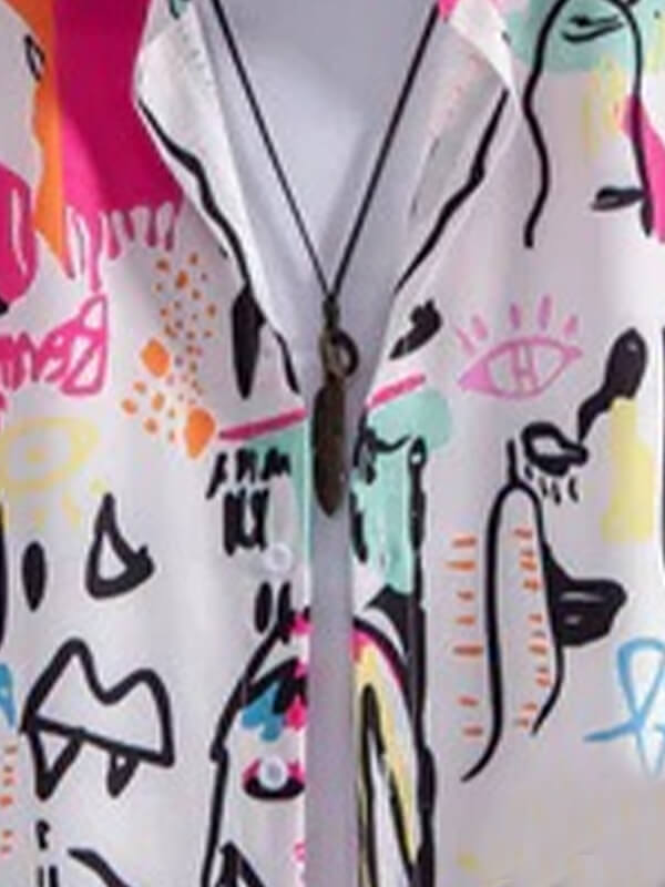 Men's Graffiti Style Print Short-Sleeve Shirt and Casual Pants Set