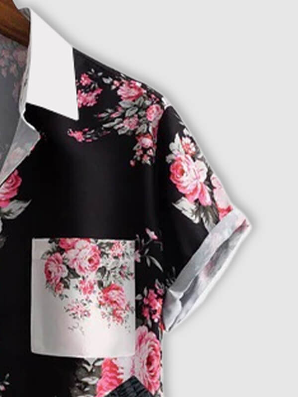 Men's Hawaiian Floral Patchwork Short Sleeve Shirt Casual Pants Set