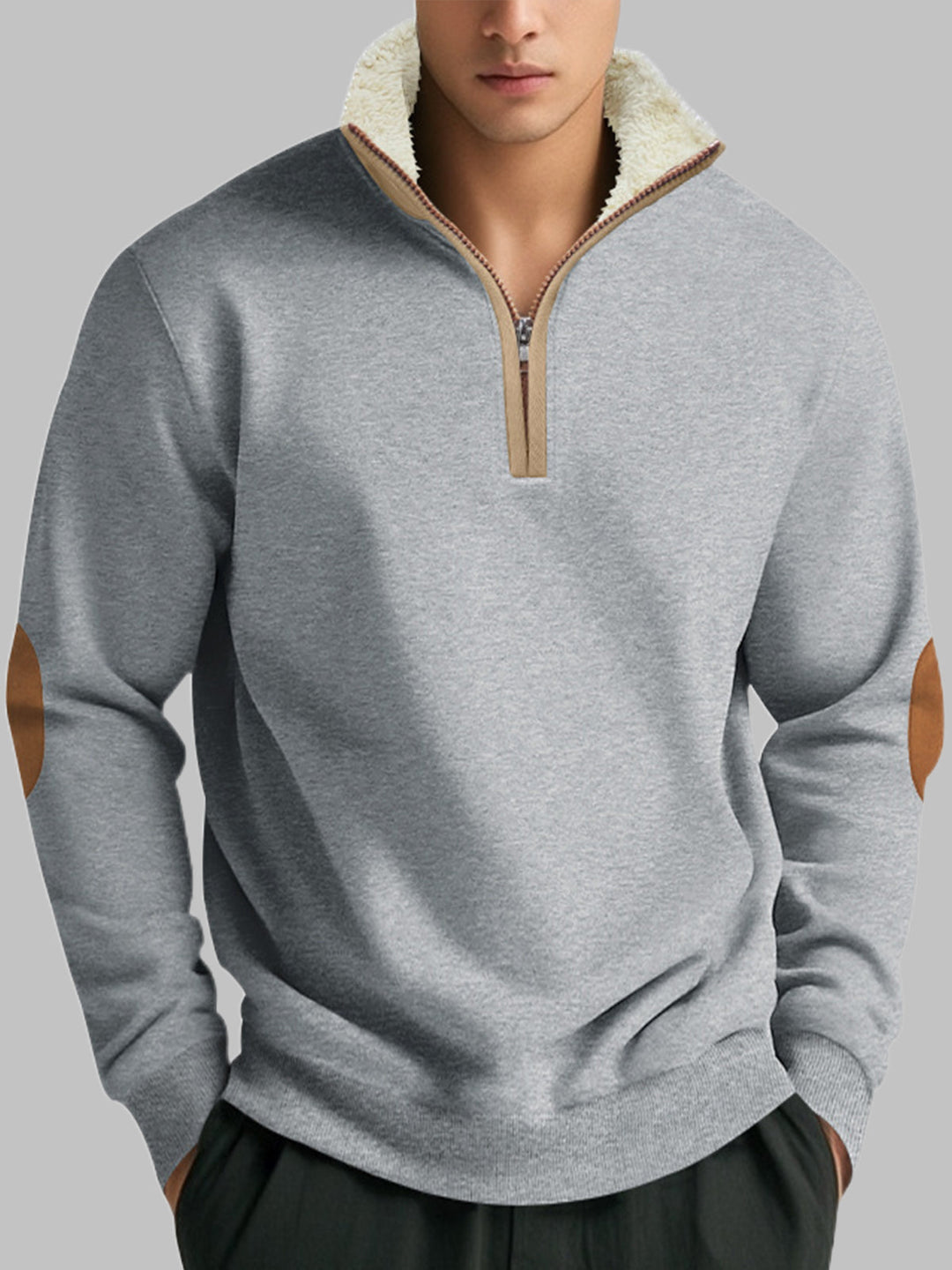 Men's Retro Stitching  Half-Placket Long Sleeve Sweatshirt