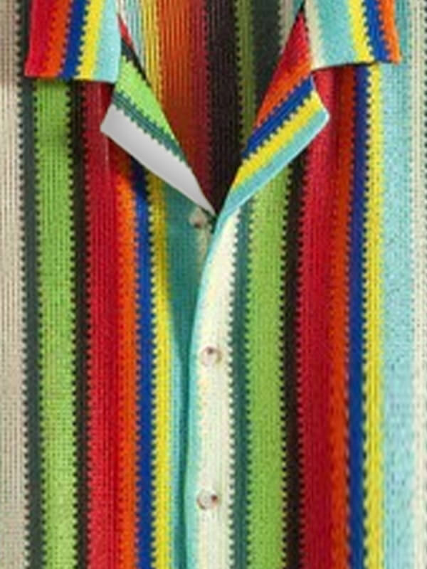 Men's colorful striped pattern short-sleeved shirt and casual pants set