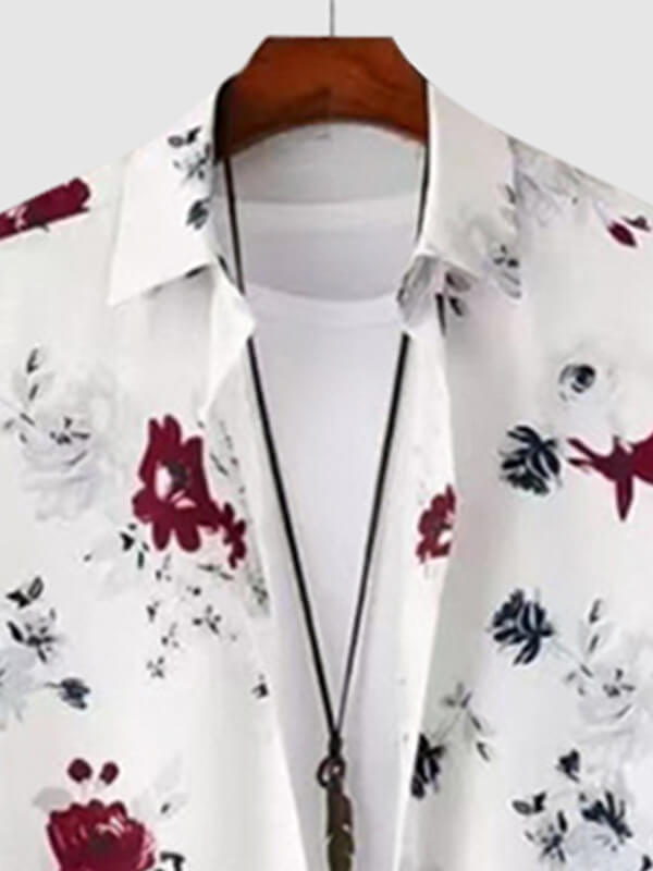 Men's Hawaiian Print Short Sleeve Casual Pants Set