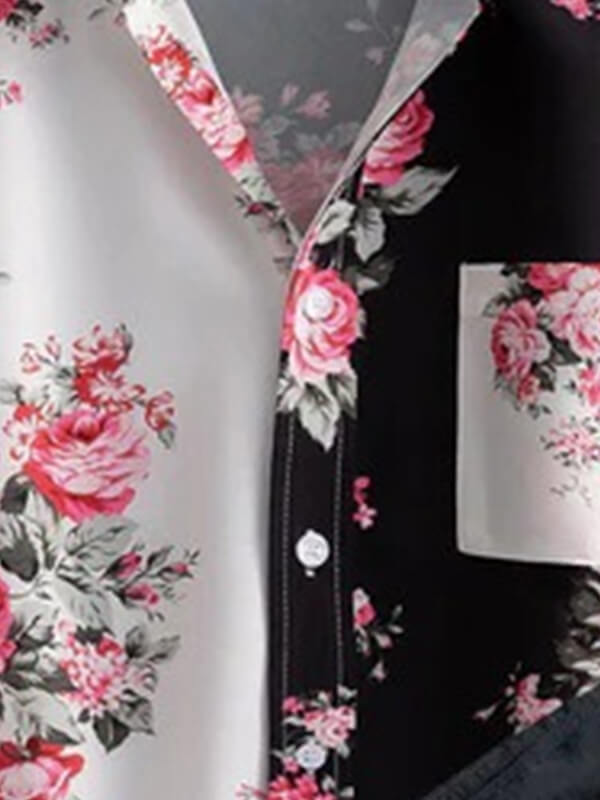 Men's Hawaiian Floral Patchwork Short Sleeve Shirt Casual Pants Set