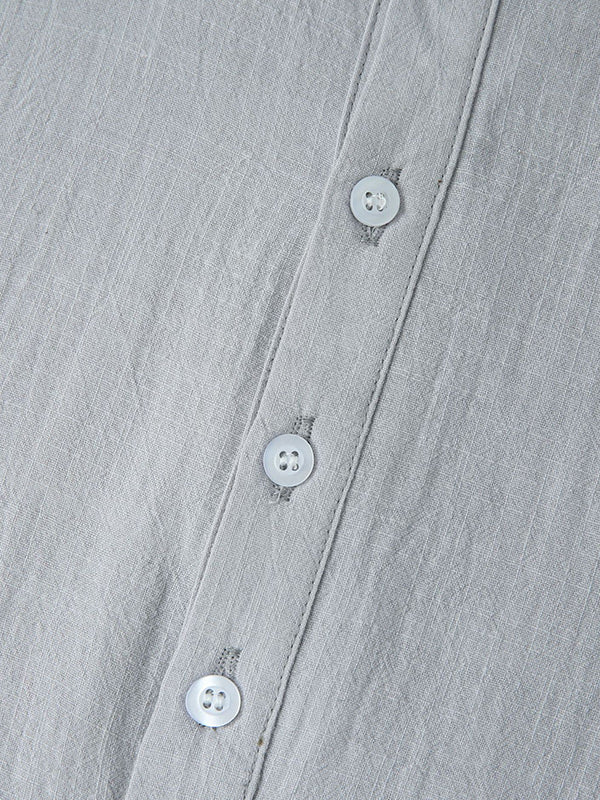 Men's Cotton Linen Textured Half Placket Short Sleeve Shirt