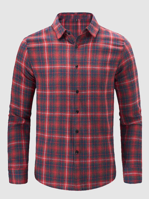 Men's Plaid Loose Fit Casual Long Sleeve Shirt