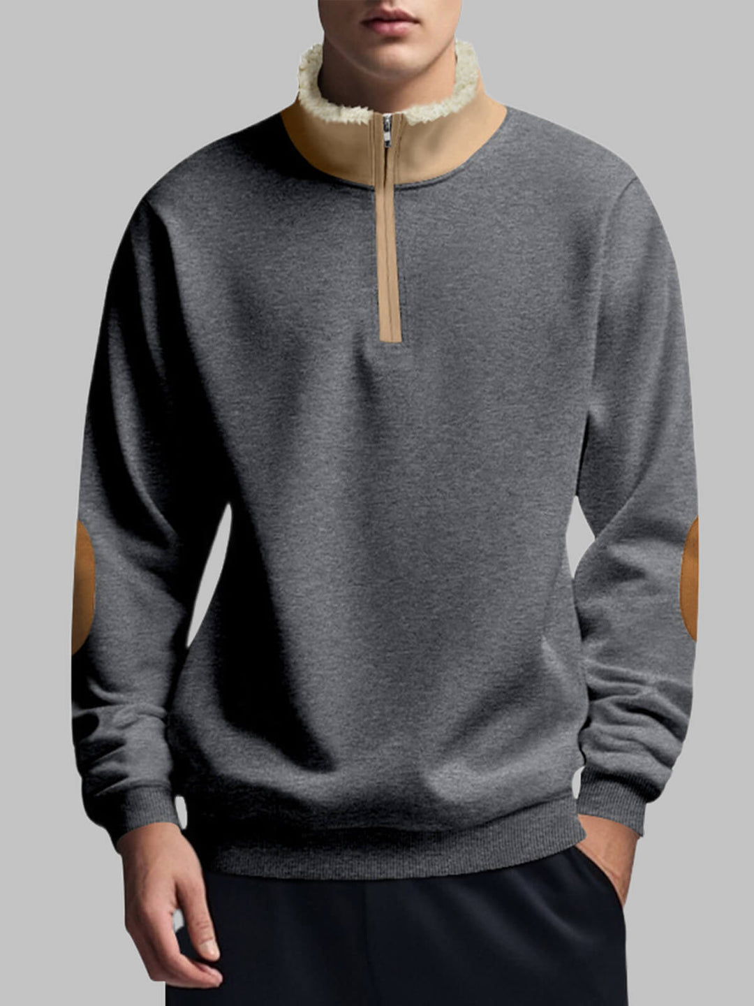 Men's Retro Stitching  Half-Placket Long Sleeve Sweatshirt