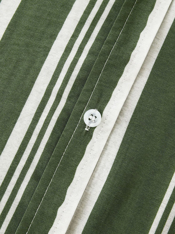 Men's Cotton Linen Stripe Short Sleeve Shirt