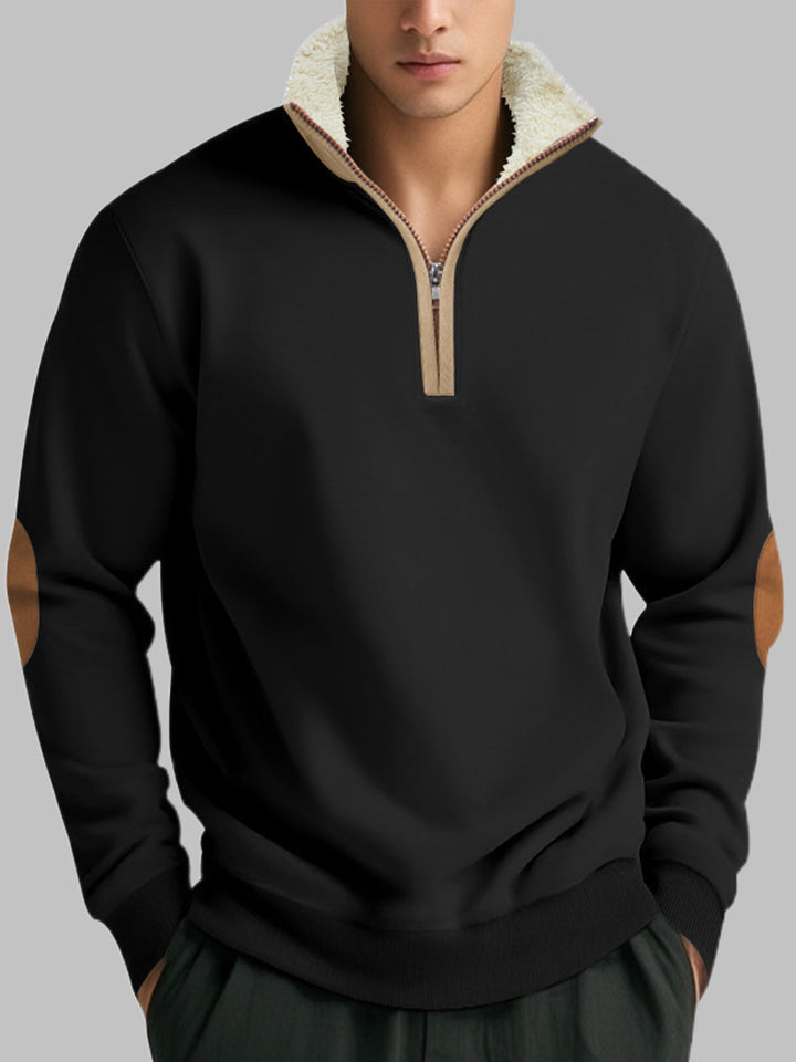 Men's Retro Stitching  Half-Placket Long Sleeve Sweatshirt
