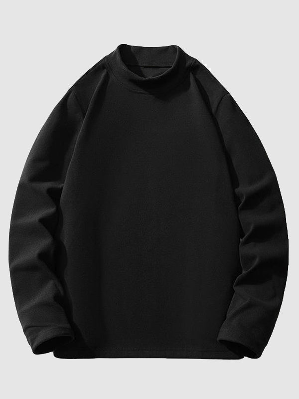 Men's Solid Color Cashmere Half Turtle Neck Round Neck Long Sleeve T-Shirt