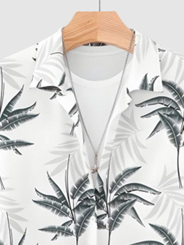 Men's Palm Leaf Print Short-Sleeve Casual Pants Set