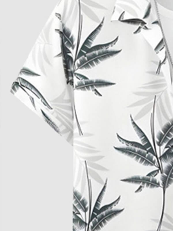 Men's Palm Leaf Print Short-Sleeve Casual Pants Set