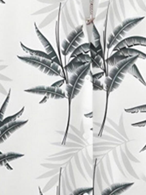 Men's Palm Leaf Print Short-Sleeve Casual Pants Set