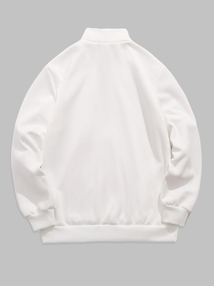 Men's stand collar zipper letter print fleece sweatshirt