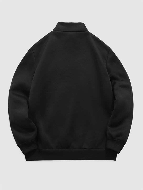 Men's "BROOKLYN" letter print quarter-zip stand collar sweatshirt