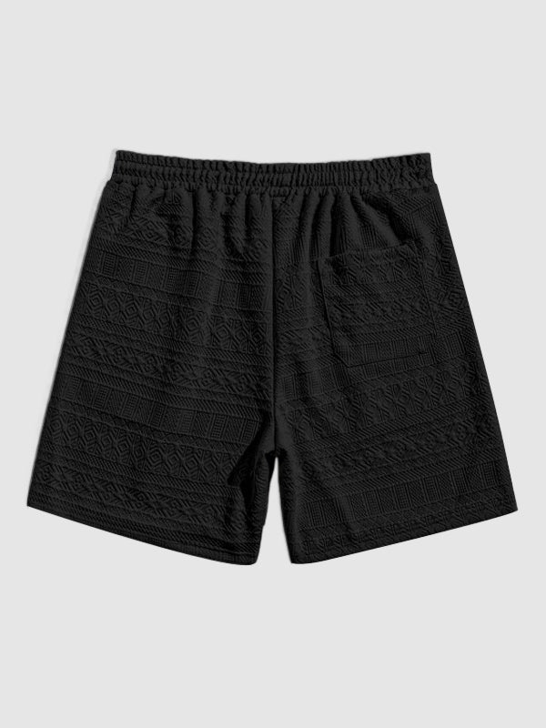 Geometric Retro Jacquard Polo + Casual Shorts 2-piece set-BLACK