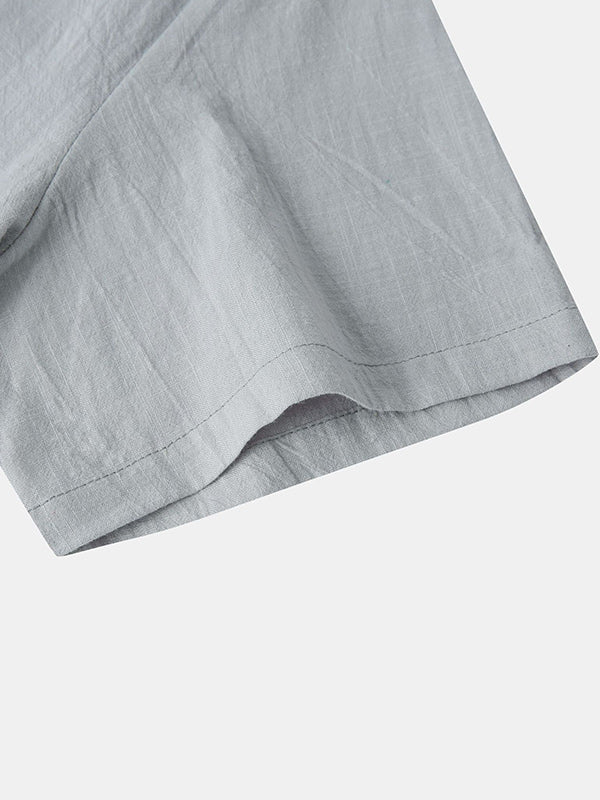 Men's Cotton Linen Textured Half Placket Short Sleeve Shirt