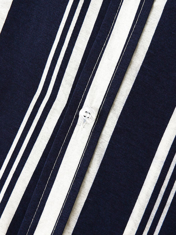 Men's Cotton Linen Stripe Short Sleeve Shirt