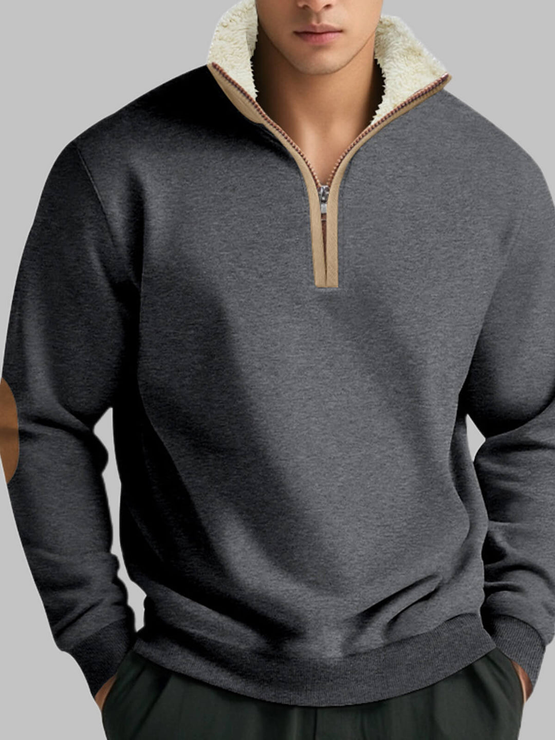 Men's Retro Stitching  Half-Placket Long Sleeve Sweatshirt
