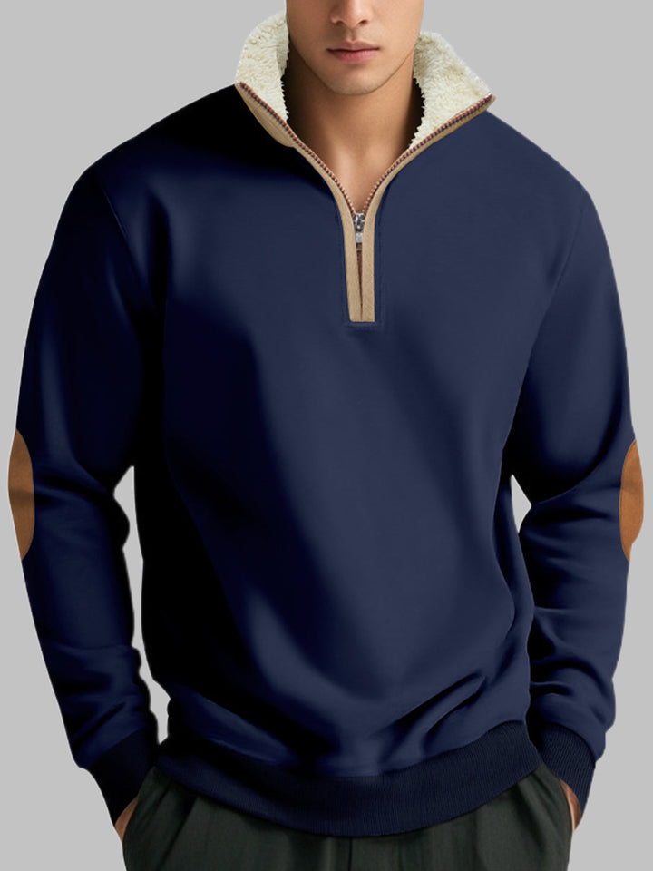 Men's Retro Stitching  Half-Placket Long Sleeve Sweatshirt