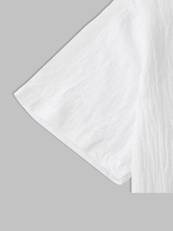 Men's Cotton Linen Textured Half Placket Short Sleeve Shirt