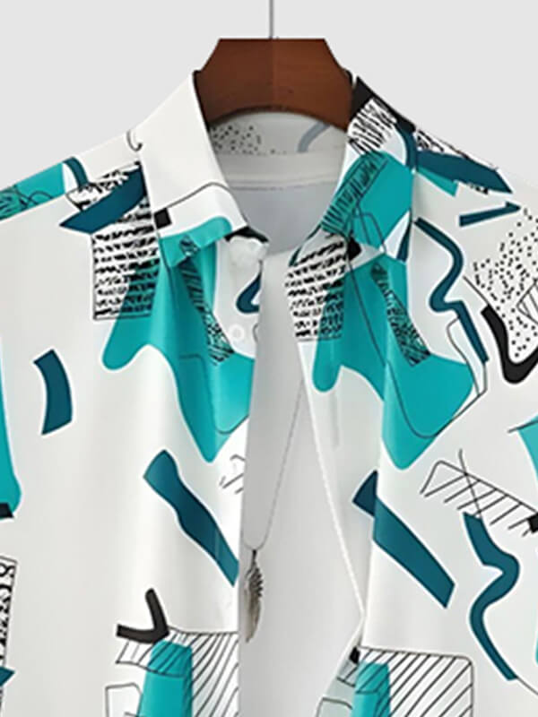 Men's Geometric Pattern Print Short-Sleeve Casual Pants Set