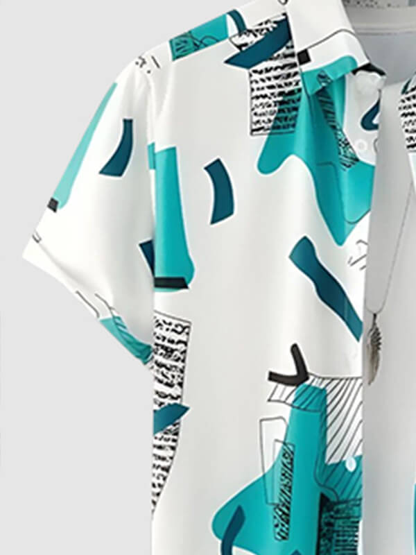 Men's Geometric Pattern Print Short-Sleeve Casual Pants Set