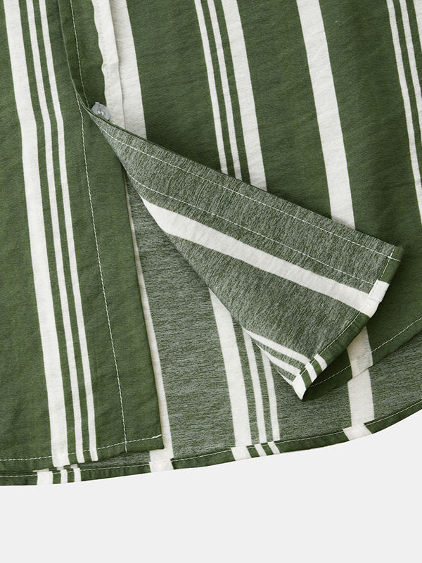 Men's Cotton Linen Stripe Short Sleeve Shirt