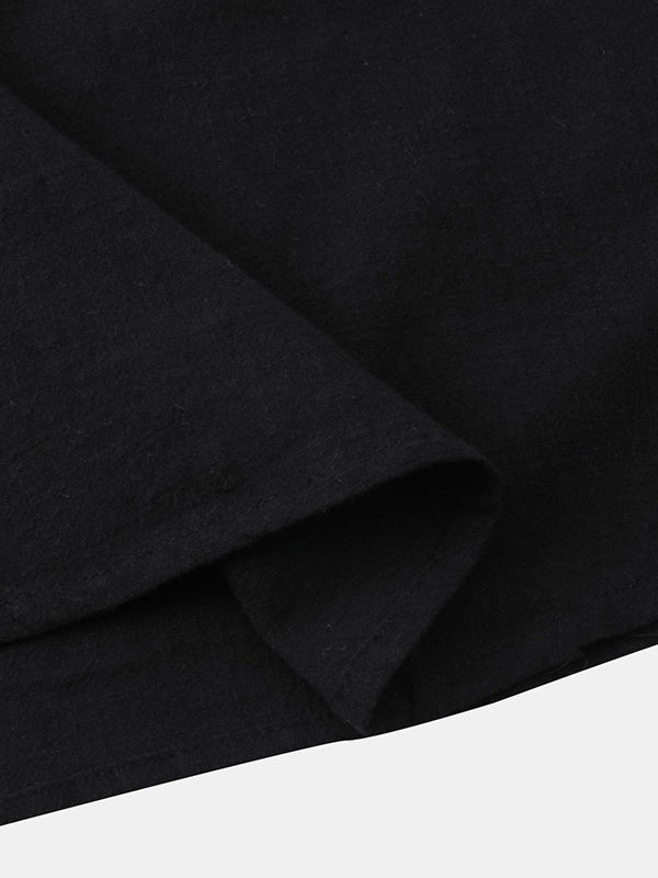 Men's Cotton Linen Textured Half Placket Short Sleeve Shirt