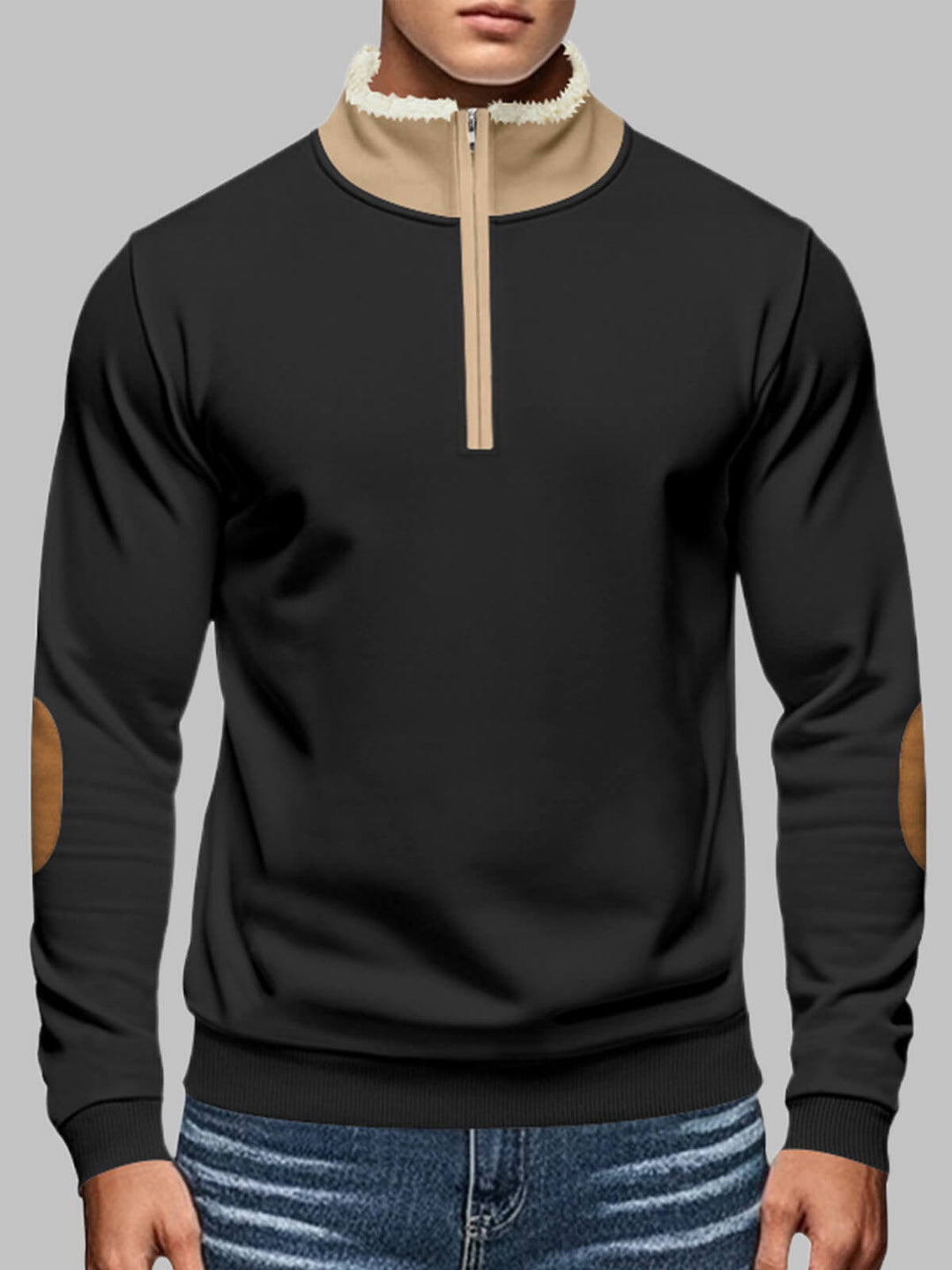 Men's Retro Stitching  Half-Placket Long Sleeve Sweatshirt