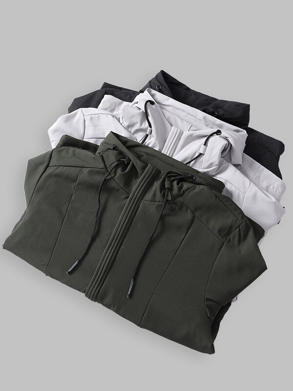 Men's solid color stylish double pocket zipper hooded jacket